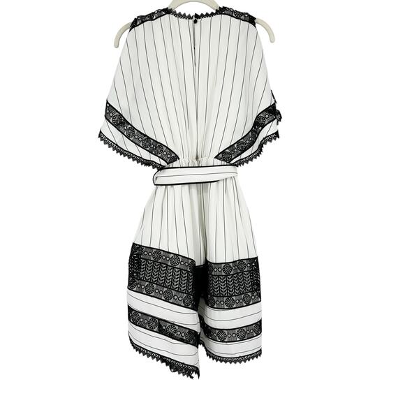 SELF-PORTRAIT Monochrome Striped Crepe Handkerchief Mini Dress White Lace US 6 - Picture 7 of 11